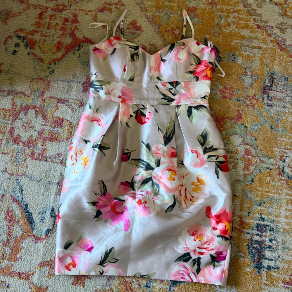 Eliza J Floral Cocktail Dress Champagne Pink Sweetheart Size 10
